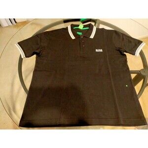 Hugo Boss Modern Fit Patterned Collar Black Polo T-Shirt Size Large